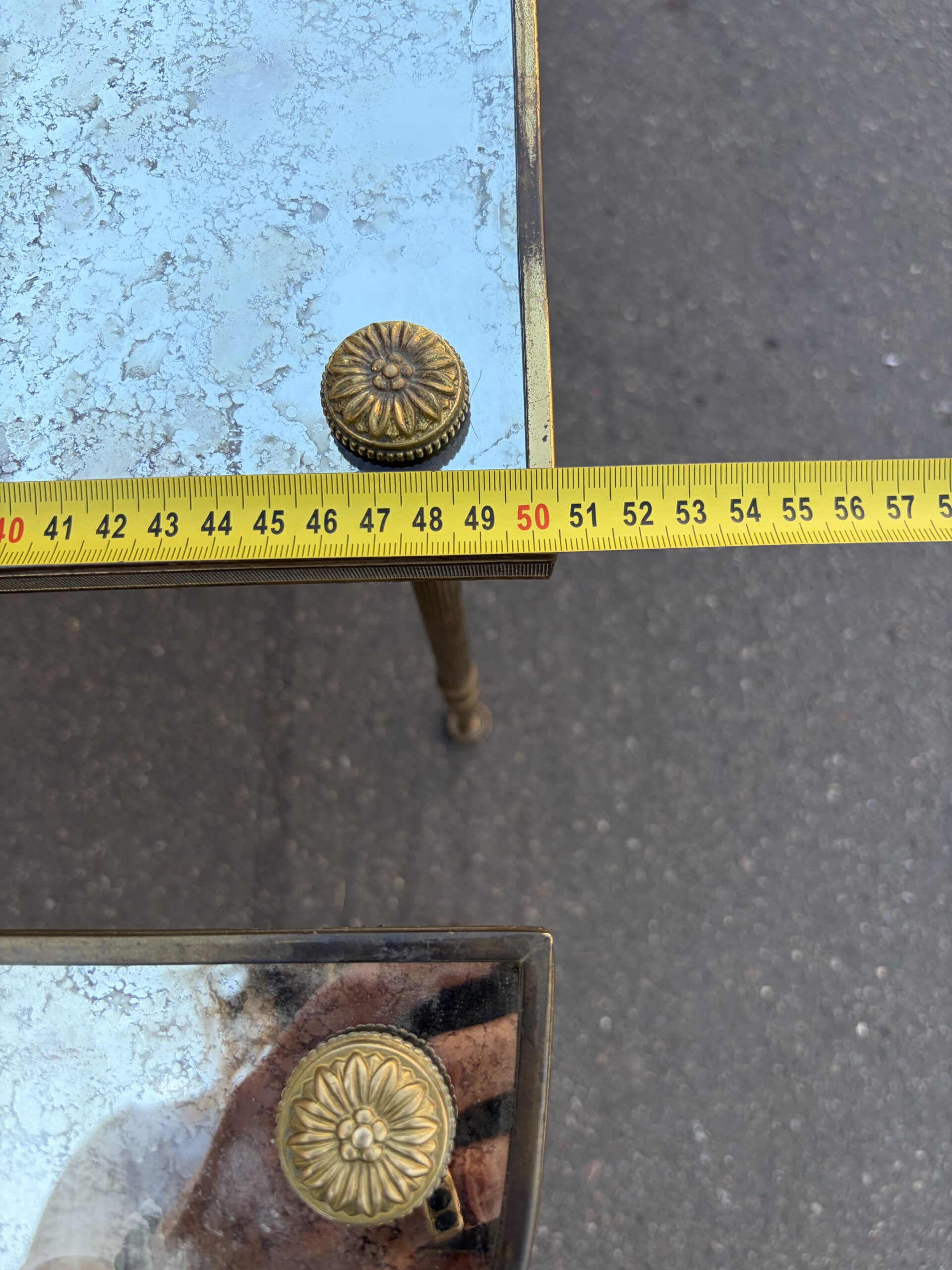 1970s Tripartite Bronze Table, Tops in Aged Oxidized Mirror, Maison Baguès Style - Image 10