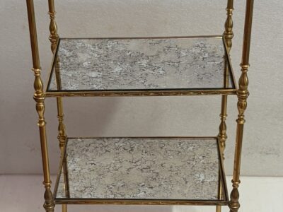 1970′ Étagère en Bronze 3 Niveaux Maison Baguès Plateaux Miroirs Oxydés Vieillis 36 X 25 X H 75 cm