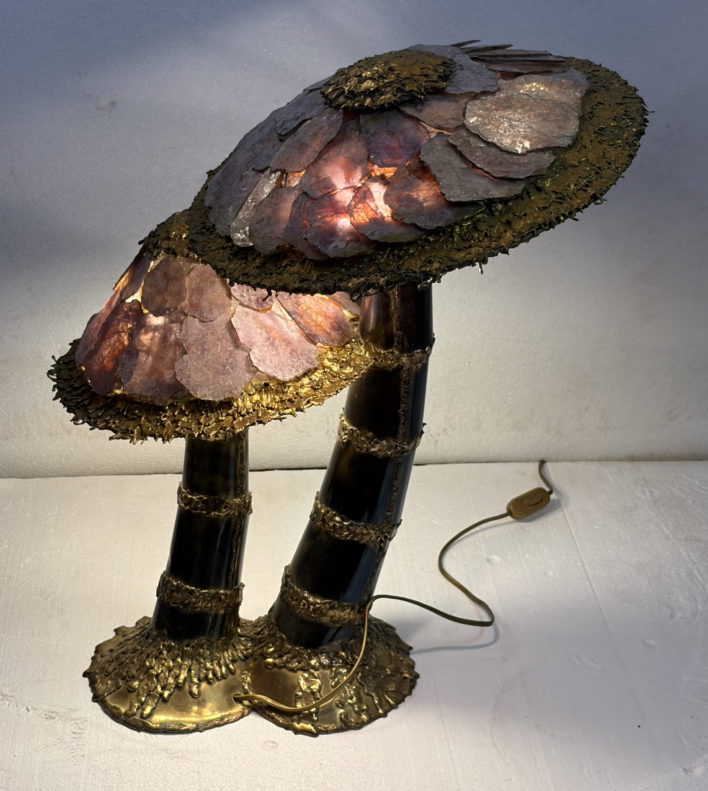 1970′ Lampe Champignon en Laiton Maison Jansen 2 Têtes Style Brutaliste ,Duval Brasseur Ou I.Faure – Image 25