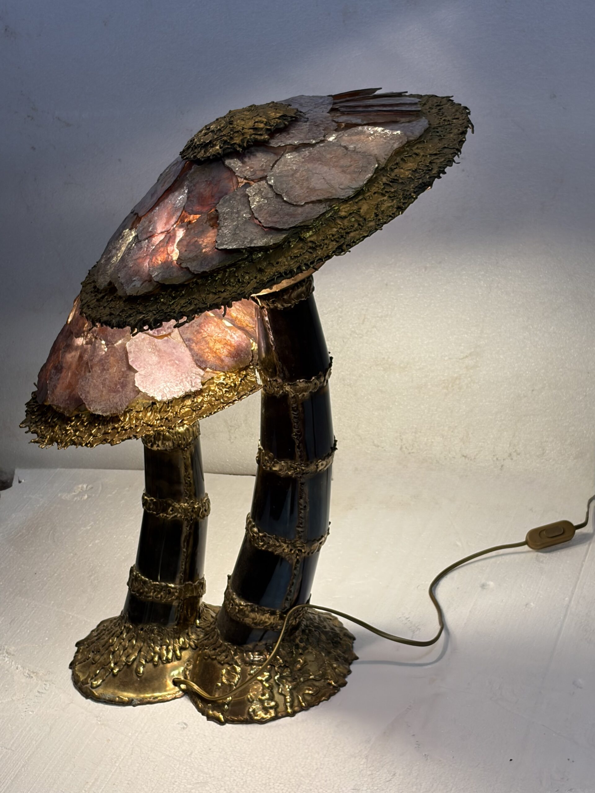 1970′ Lampe Champignon en Laiton Maison Jansen 2 Têtes Style Brutaliste ,Duval Brasseur Ou I.Faure – Image 19