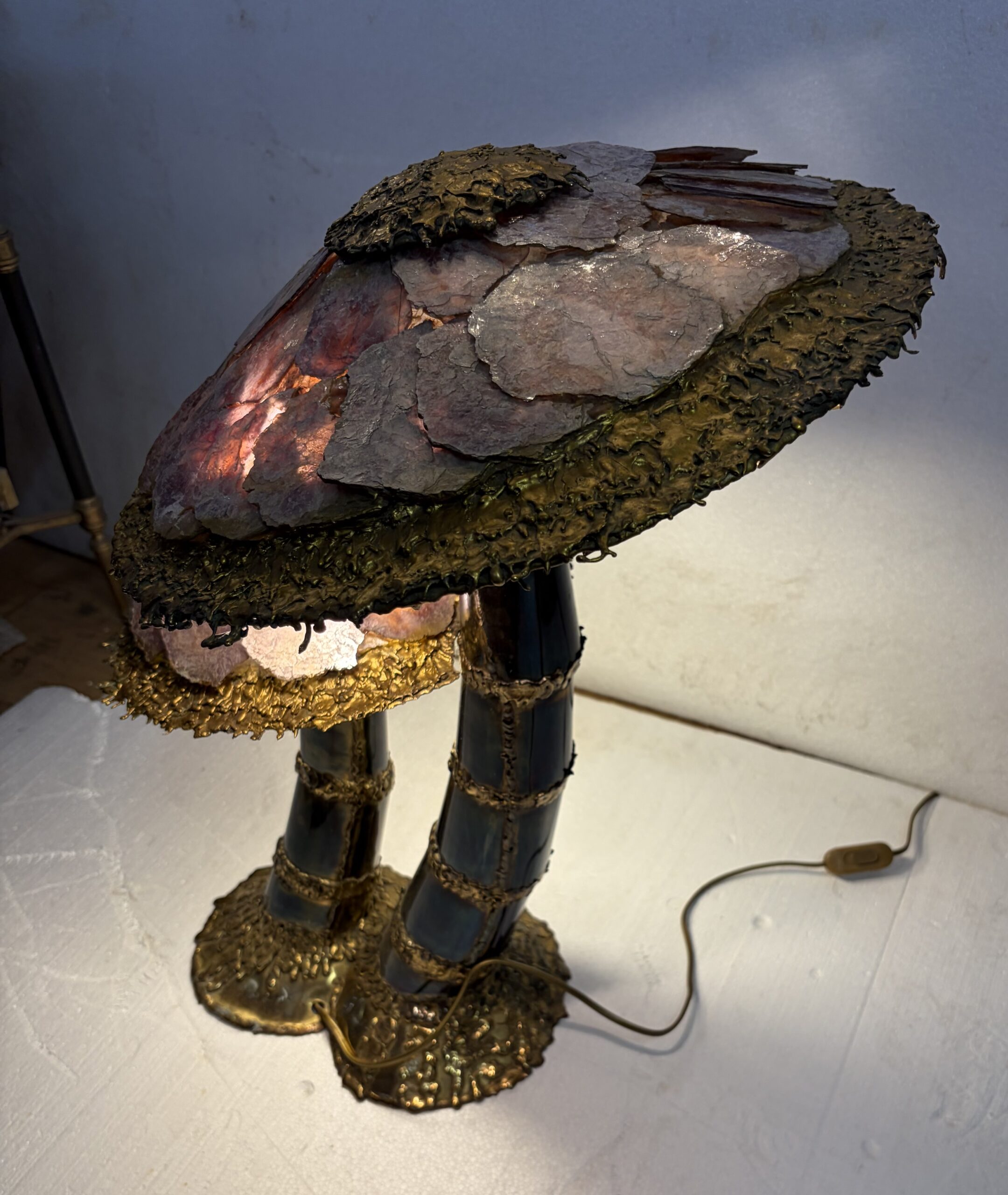1970′ Lampe Champignon en Laiton Maison Jansen 2 Têtes Style Brutaliste ,Duval Brasseur Ou I.Faure – Image 16
