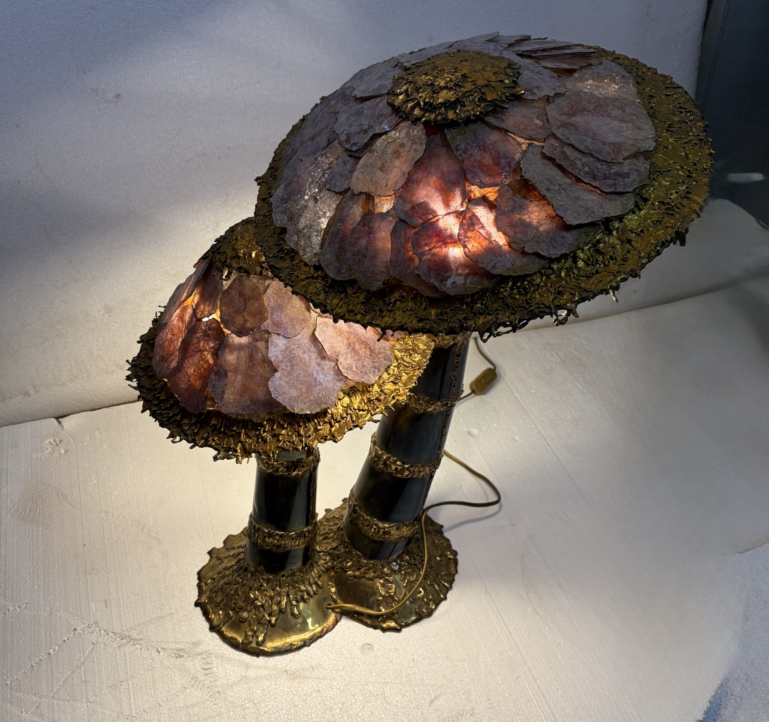 1970′ Lampe Champignon en Laiton Maison Jansen 2 Têtes Style Brutaliste ,Duval Brasseur Ou I.Faure – Image 15