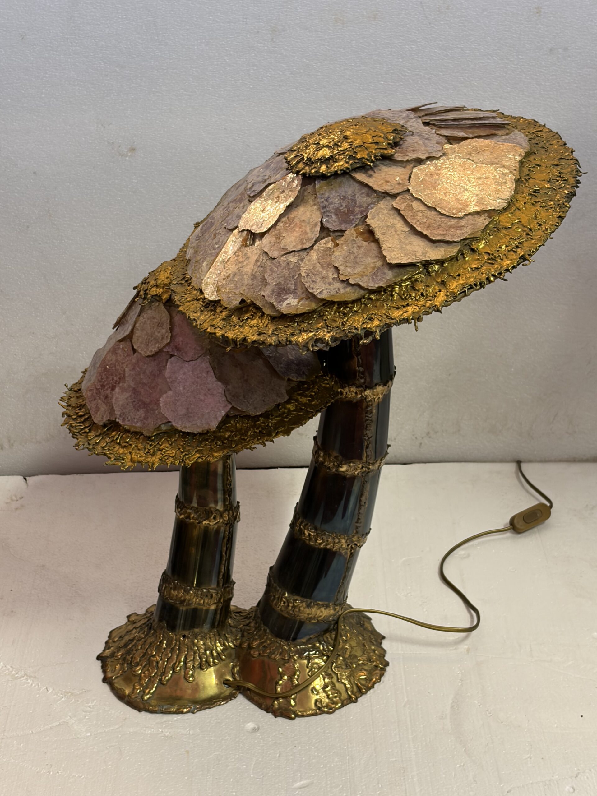 1970′ Lampe Champignon en Laiton Maison Jansen 2 Têtes Style Brutaliste ,Duval Brasseur Ou I.Faure – Image 14