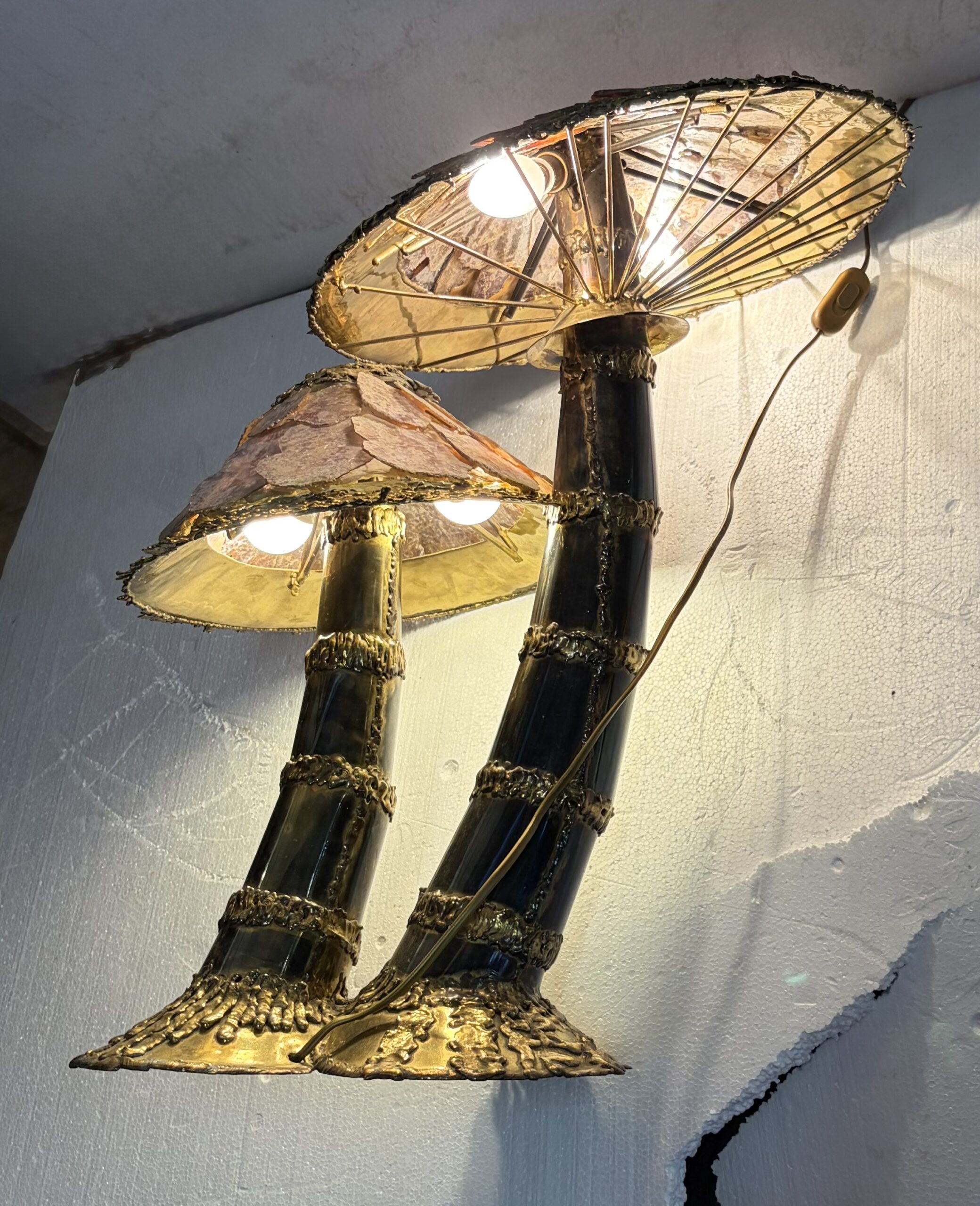 1970′ Lampe Champignon en Laiton Maison Jansen 2 Têtes Style Brutaliste ,Duval Brasseur Ou I.Faure – Image 10