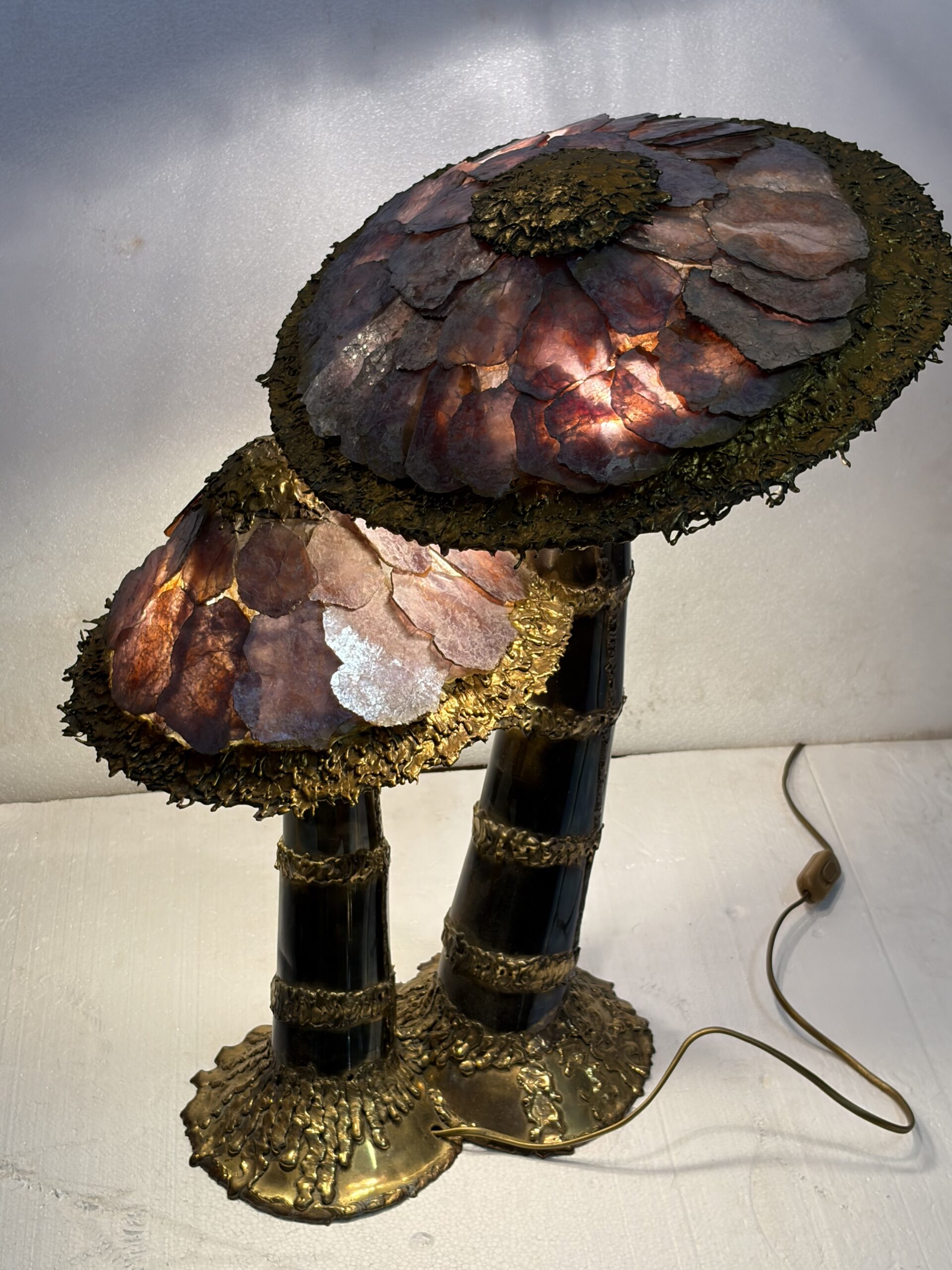 1970′ Lampe Champignon en Laiton Maison Jansen 2 Têtes Style Brutaliste ,Duval Brasseur Ou I.Faure – Image 9