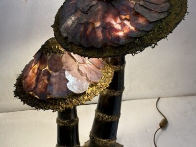1970s “Champignon” Brass Lamp by Maison Jansen, 2-Head, Brutalist Style, by Duval Brasseur or I. Faure