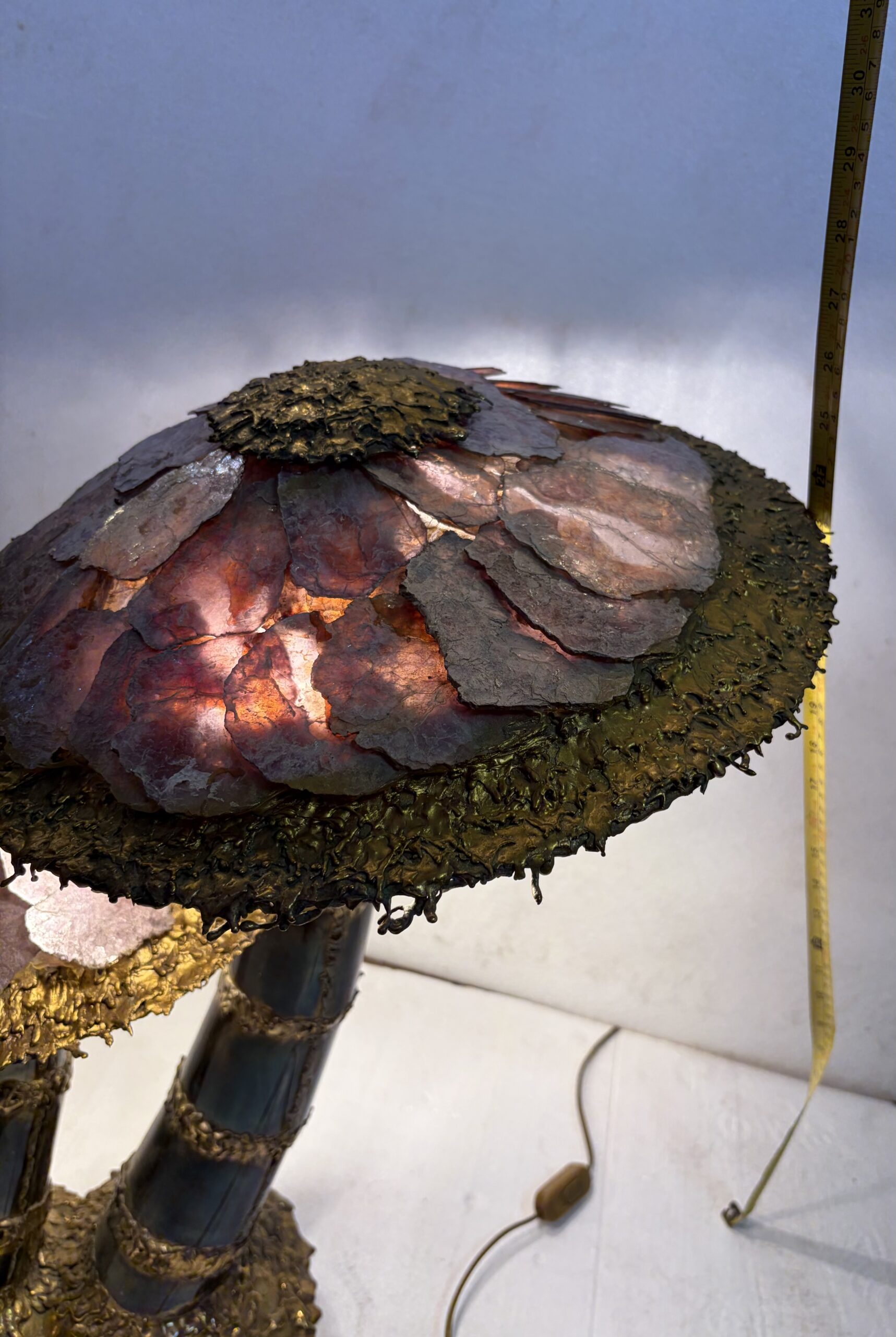 1970′ Lampe Champignon en Laiton Maison Jansen 2 Têtes Style Brutaliste ,Duval Brasseur Ou I.Faure – Image 8