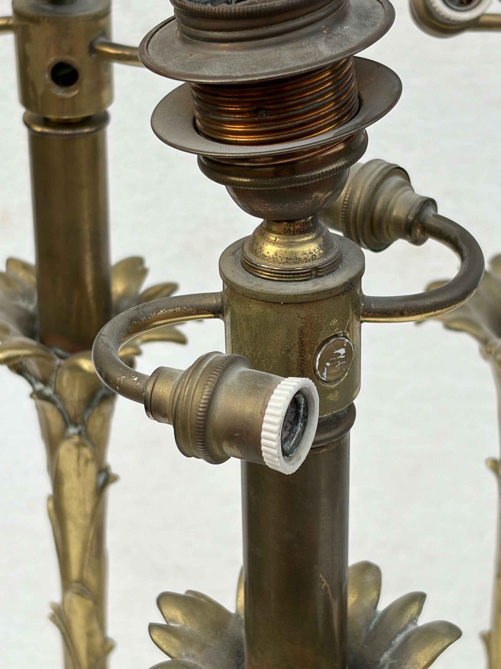 1970′ Série De 6 Lampes En Bronze Maison Bagués Decor Palmier H 65 Ø 18 cm – Image 4