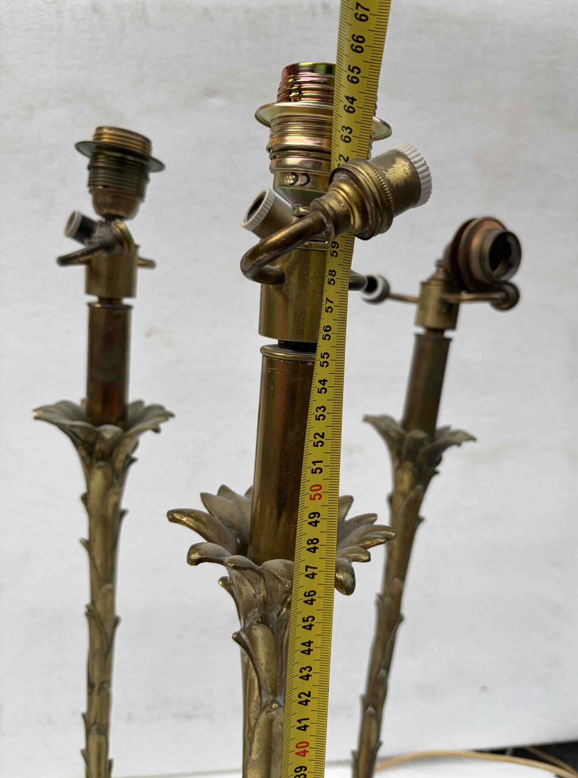 1970′ Série De 6 Lampes En Bronze Maison Bagués Decor Palmier H 65 Ø 18 cm – Image 2