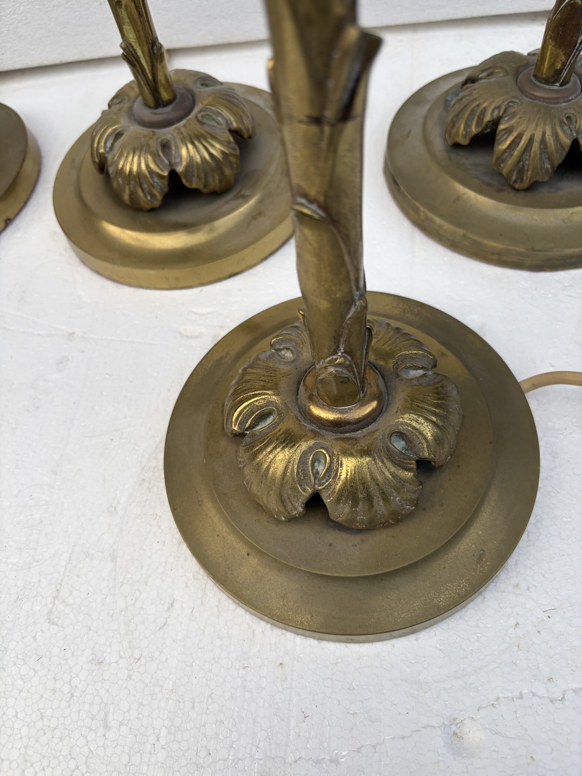 1970′ Série De 6 Lampes En Bronze Maison Bagués Decor Palmier H 65 Ø 18 cm – Image 9