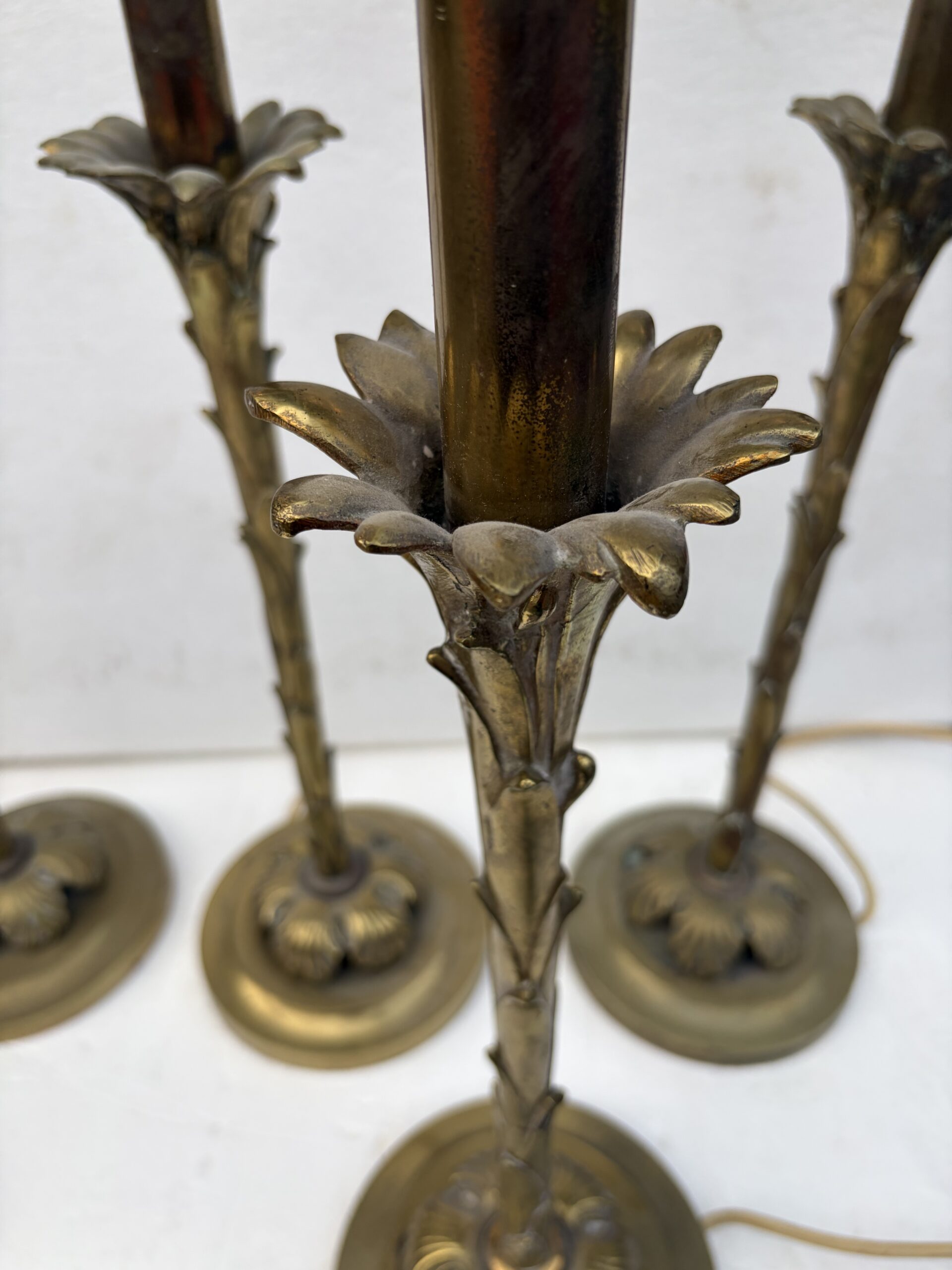 1970′ Série De 6 Lampes En Bronze Maison Bagués Decor Palmier H 65 Ø 18 cm – Image 8