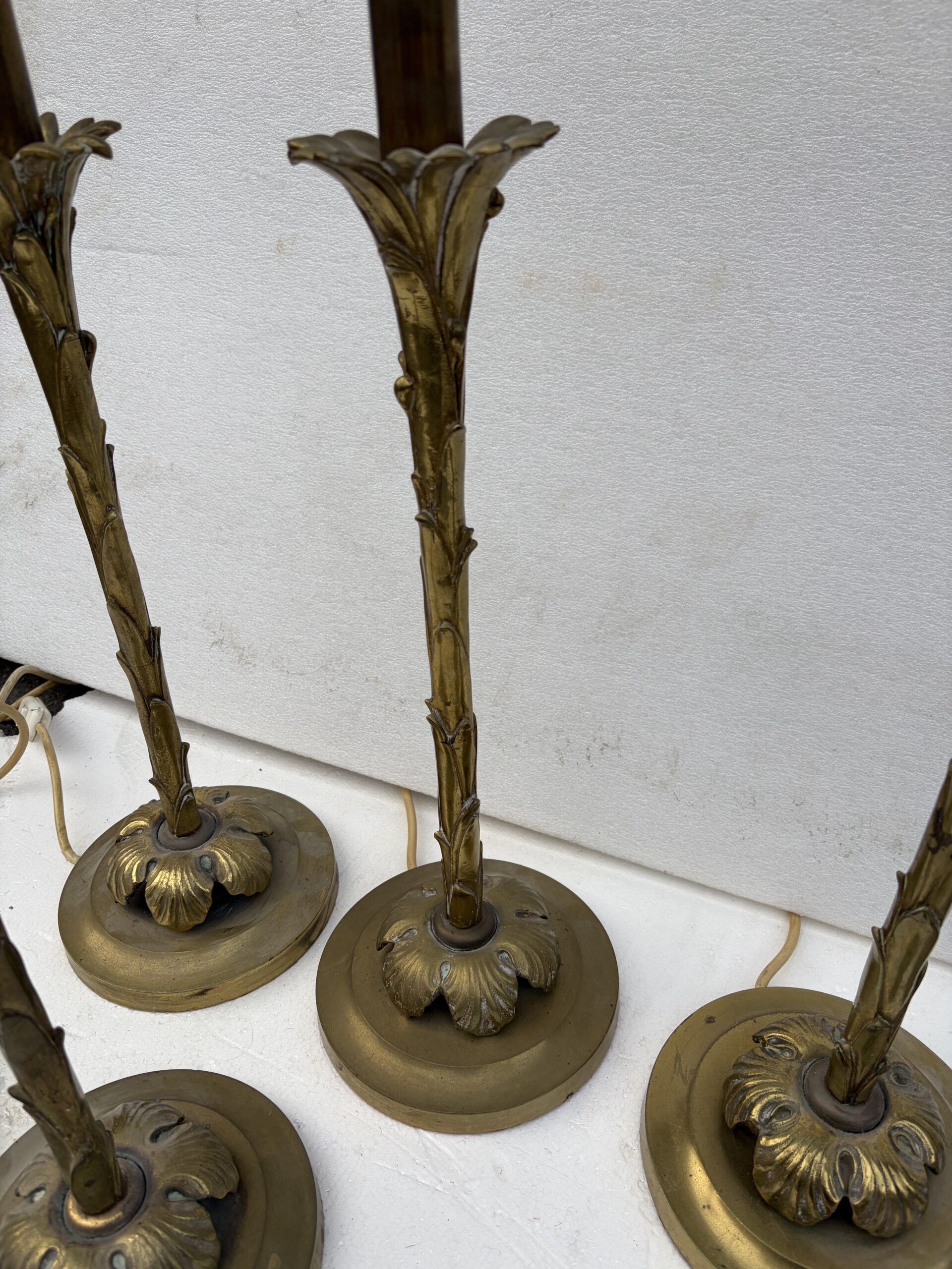 1970′ Série De 6 Lampes En Bronze Maison Bagués Decor Palmier H 65 Ø 18 cm – Image 7