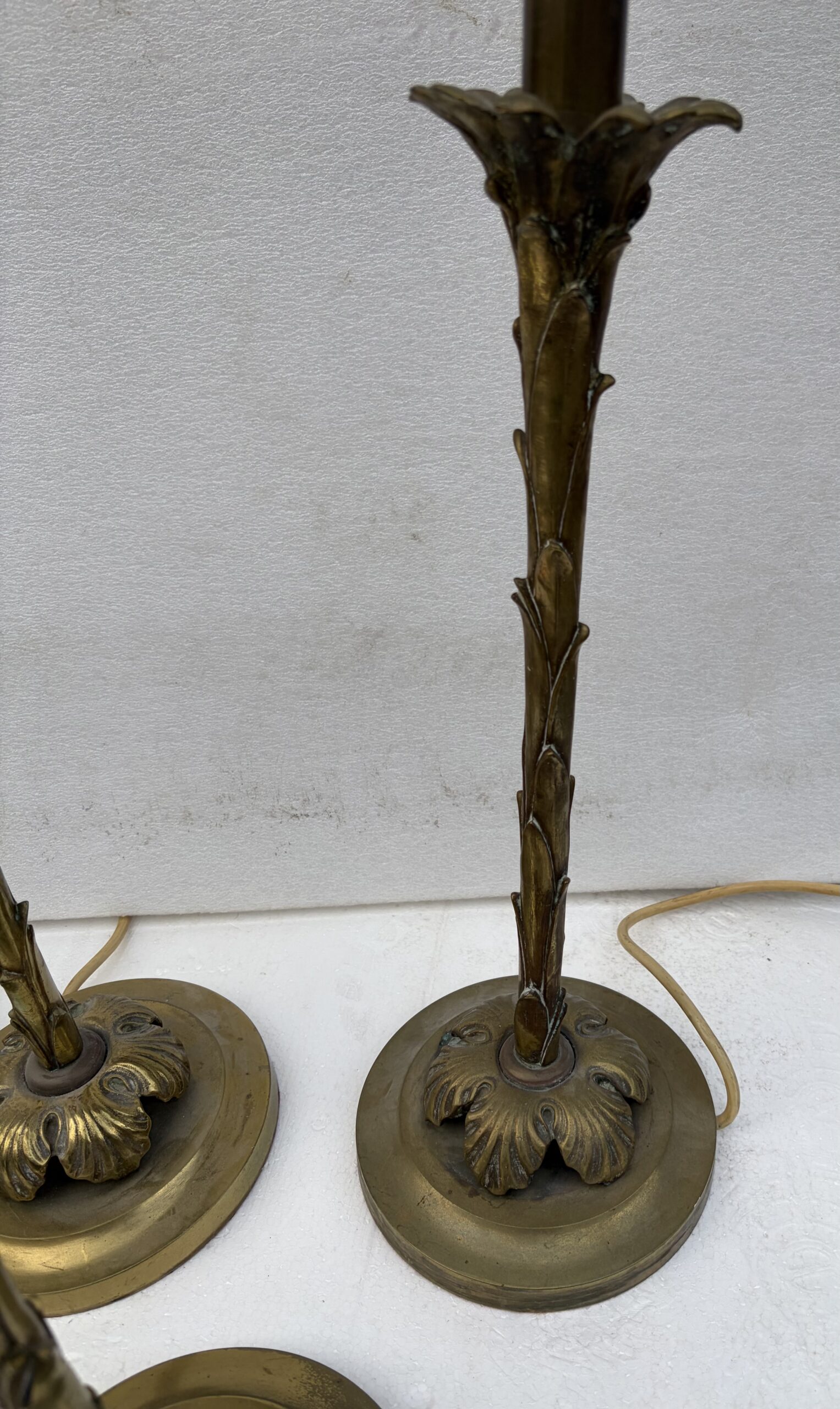 1970′ Série De 6 Lampes En Bronze Maison Bagués Decor Palmier H 65 Ø 18 cm – Image 6