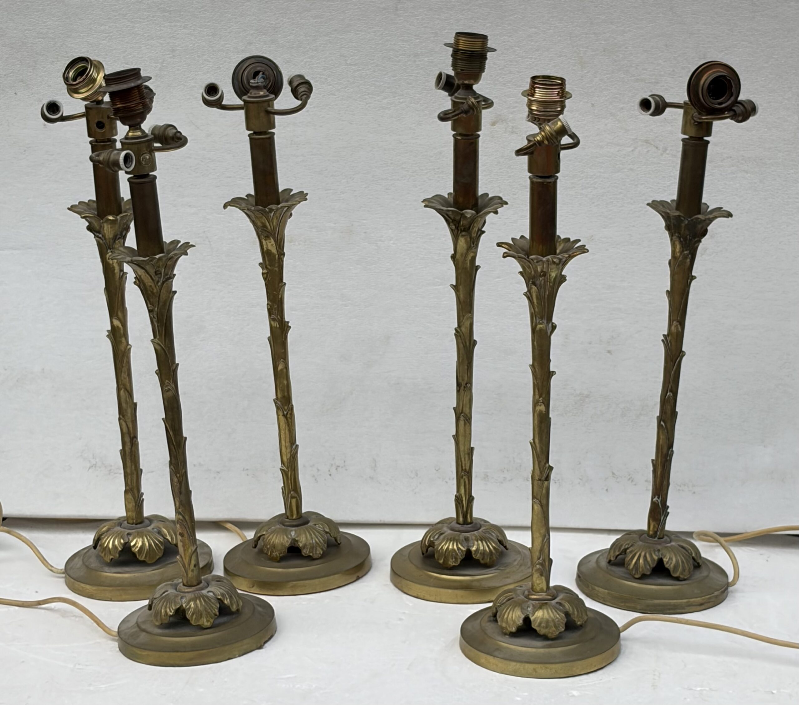 1970′ Série De 6 Lampes En Bronze Maison Bagués Decor Palmier H 65 Ø 18 cm – Image 5